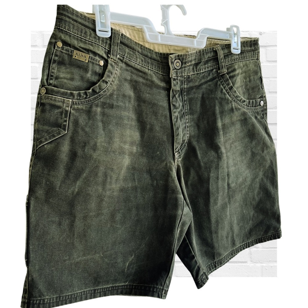 Kuhl Mens 38 Cargo Shorts Vintage Patina Dye Dark Green Gorpcore Streetwear
